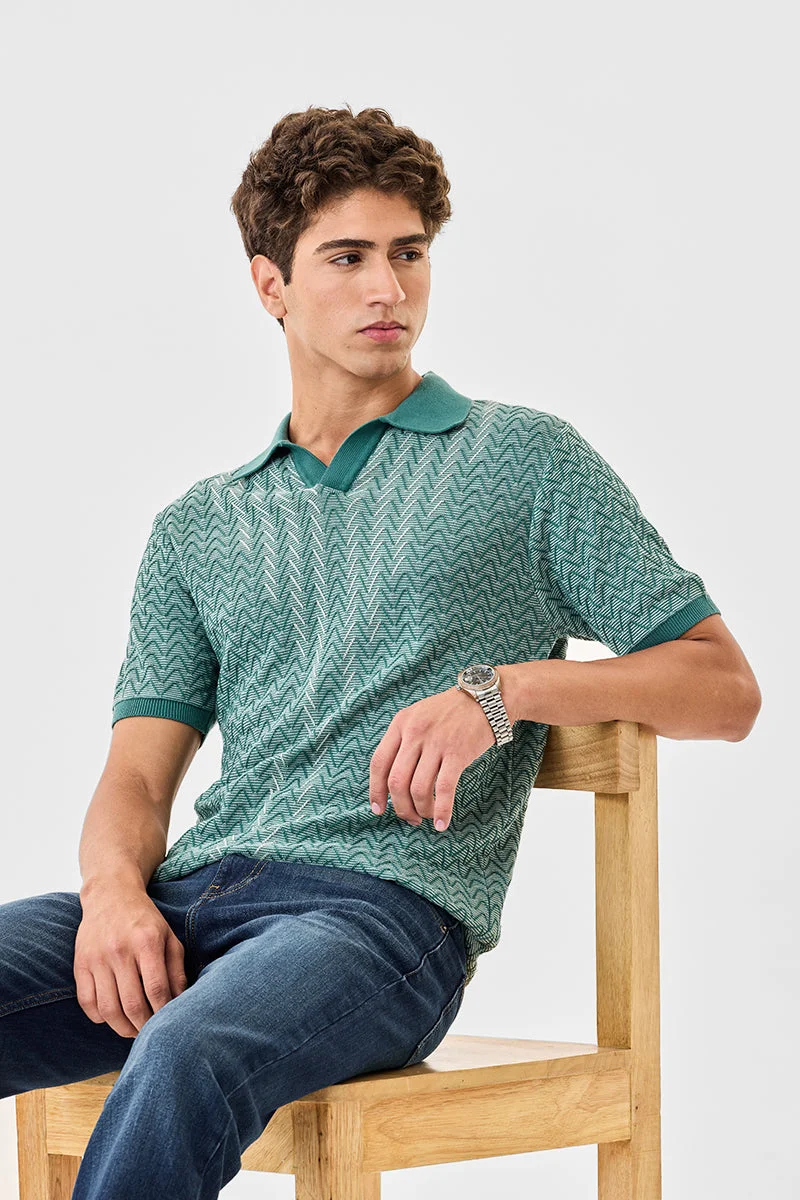 SNITCH Chevron Knit 100% Cotton Polo T-Shirt