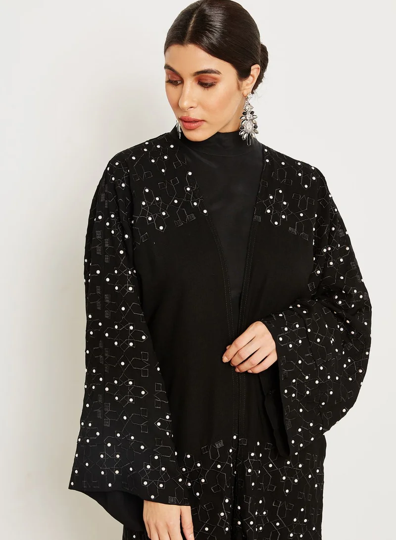 hayas closet Embroidered Pearl Detail Abaya