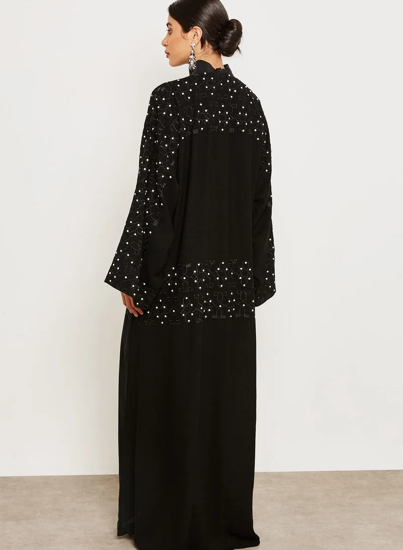 hayas closet Embroidered Pearl Detail Abaya