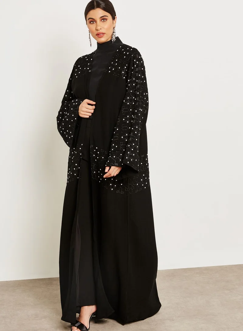hayas closet Embroidered Pearl Detail Abaya