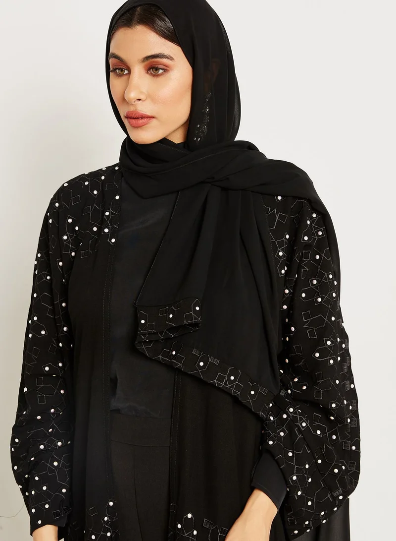 hayas closet Embroidered Pearl Detail Abaya