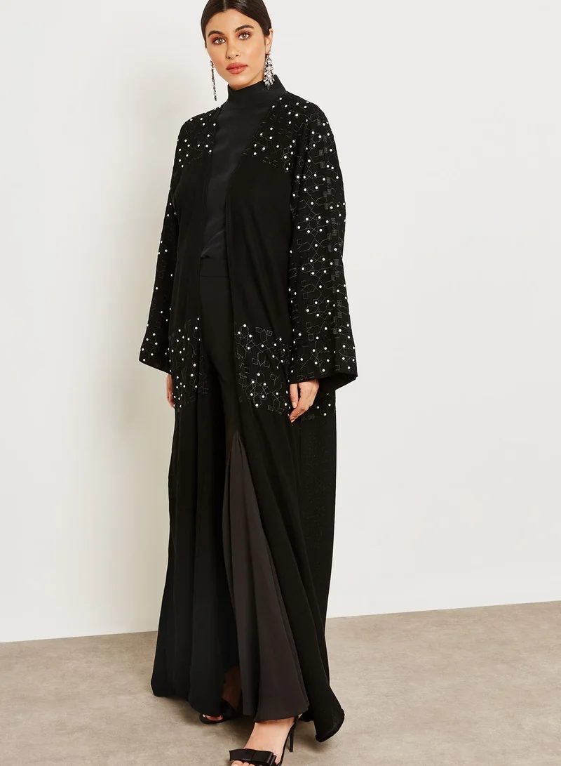 hayas closet Embroidered Pearl Detail Abaya