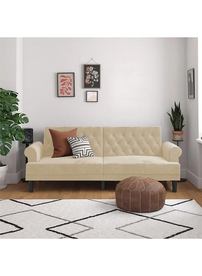 صوفة ديباج شوكولا | 3 - مقاعد صوفا من المخمل 212x82x84 سم   - بيج فاتح - Image 1