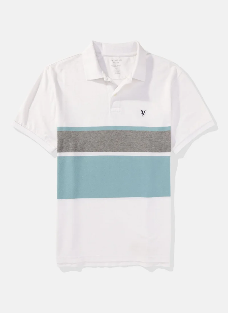 American Eagle Logo Striped Short Sleeve Polo Shirt