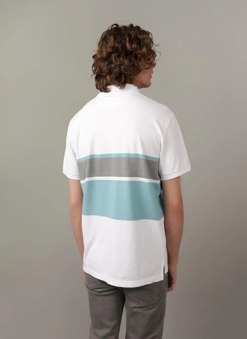 American Eagle Logo Striped Short Sleeve Polo Shirt