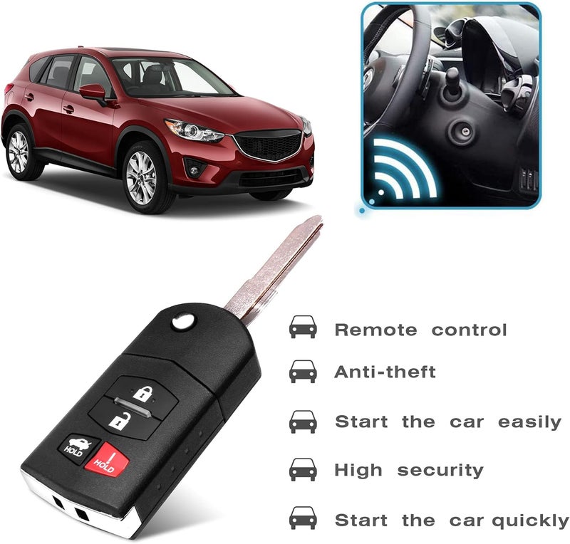 VOFONO 4 Buttons Keyless Entry Remote Car Key Fob for Mazda 3, 6, MX-5 Miata - Image 3