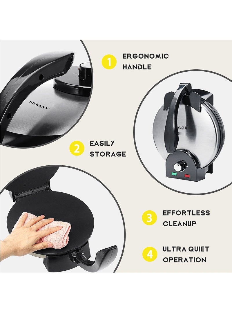 Mini Pancake Maker, Electric Griddle for Individual, Pizza Machine Spring Cake Machine with Indicator Light 2000W Black
