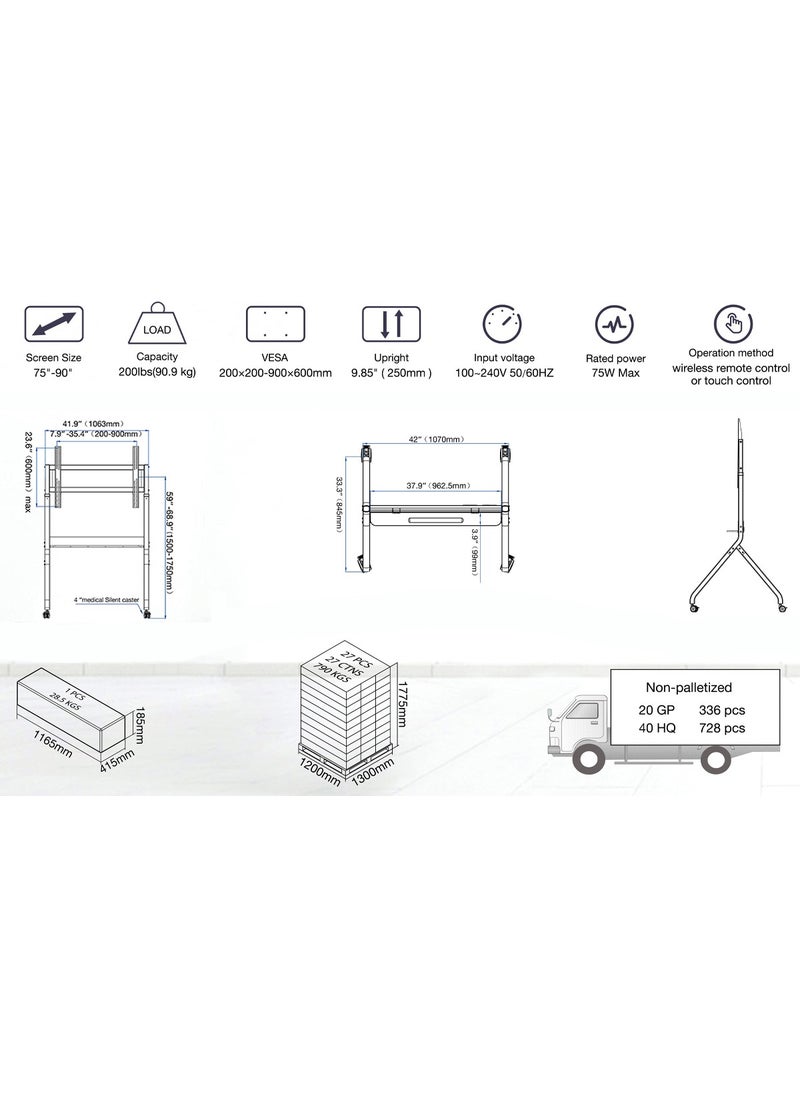 daytona - NB North Bayou P220 75'-90' Motorized Adjustable Professional TV Stand - Image 1