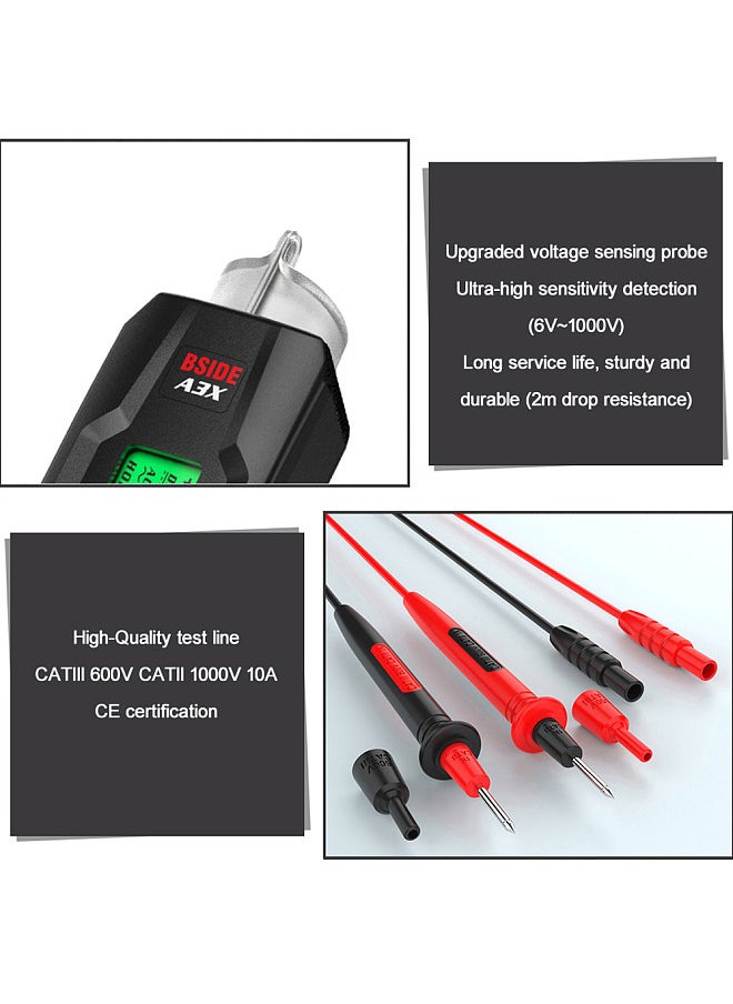Pen Type Digital Multimeter Portable Tester Voltmeter 1.9 Inch Bicolor Screen TRMS Voltage Capacitance Resistance Frequency Diode Continuity Temperature NCV Measurement Multifunction Multimeter