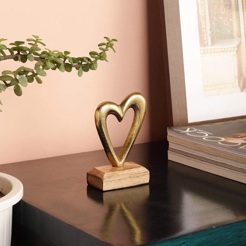 HEYEARTH HEYEARTH Heart Shape Home Decor Heart Shape Showpiece Decor Items for Book Shelf Showpiece for Bedroom Living Room Showpiece for Couple Gift Decorative Showpiece Special Person Gold - Image 1