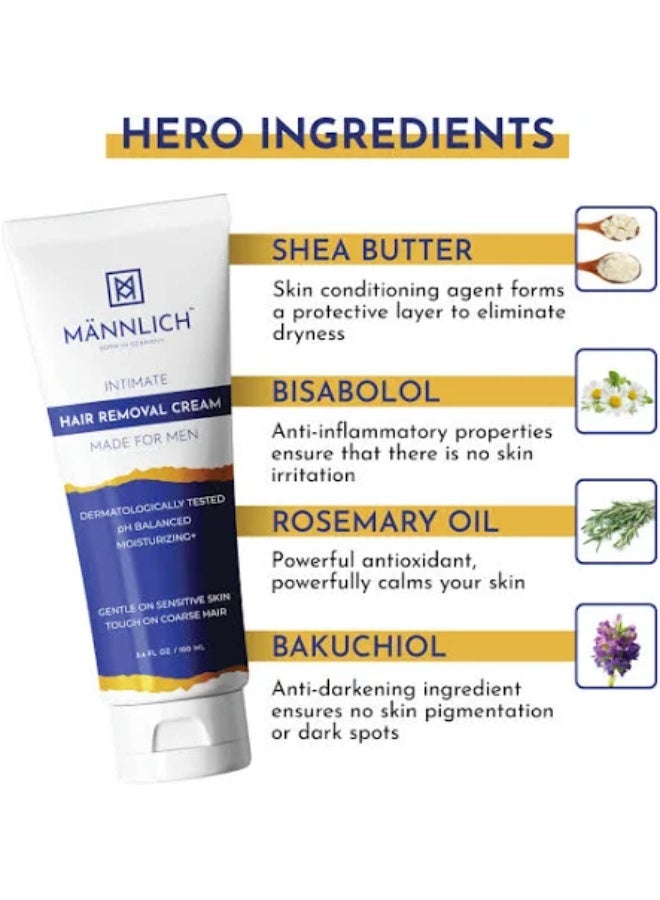 مانليش كريم مانليش لإزالة شعر المناطق الحساسة للرجال (100 مل) | غير مؤلم، أسرع، مهدئ للشعر الخشن غير المرغوب فيه في منطقة العانة، مناسب لجميع أنواع البشرة (عبوة واحدة) - Image 2