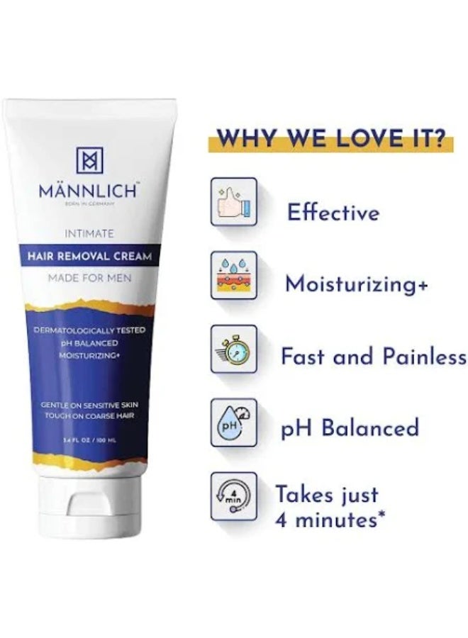 مانليش كريم مانليش لإزالة شعر المناطق الحساسة للرجال (100 مل) | غير مؤلم، أسرع، مهدئ للشعر الخشن غير المرغوب فيه في منطقة العانة، مناسب لجميع أنواع البشرة (عبوة واحدة) - Image 4