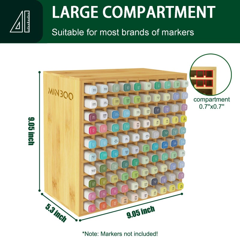 MinBoo Art Marker Storage Organizer for 100 Markers, Bamboo Art Supply Rack, Pens Color Pencils Paint Brushes Stationary Organizer Holder for Home Classroom Office Desk Decor - Image 2
