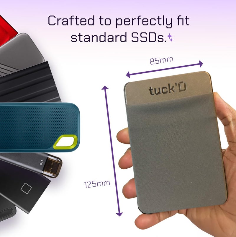Tuck'D Tuck’d Portable SSD Hard Drive Sleeve – Reusable Adhesive Laptop Mount – Stick-On External Storage Holder for MacBook & Tablets - Travel Pocket Pouch for SSD, Cables & Accessories (Small, Grey) - Image 5