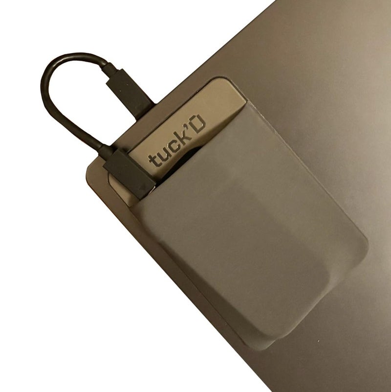Tuck'D Tuck’d Portable SSD Hard Drive Sleeve – Reusable Adhesive Laptop Mount – Stick-On External Storage Holder for MacBook & Tablets - Travel Pocket Pouch for SSD, Cables & Accessories (Small, Grey) - Image 1