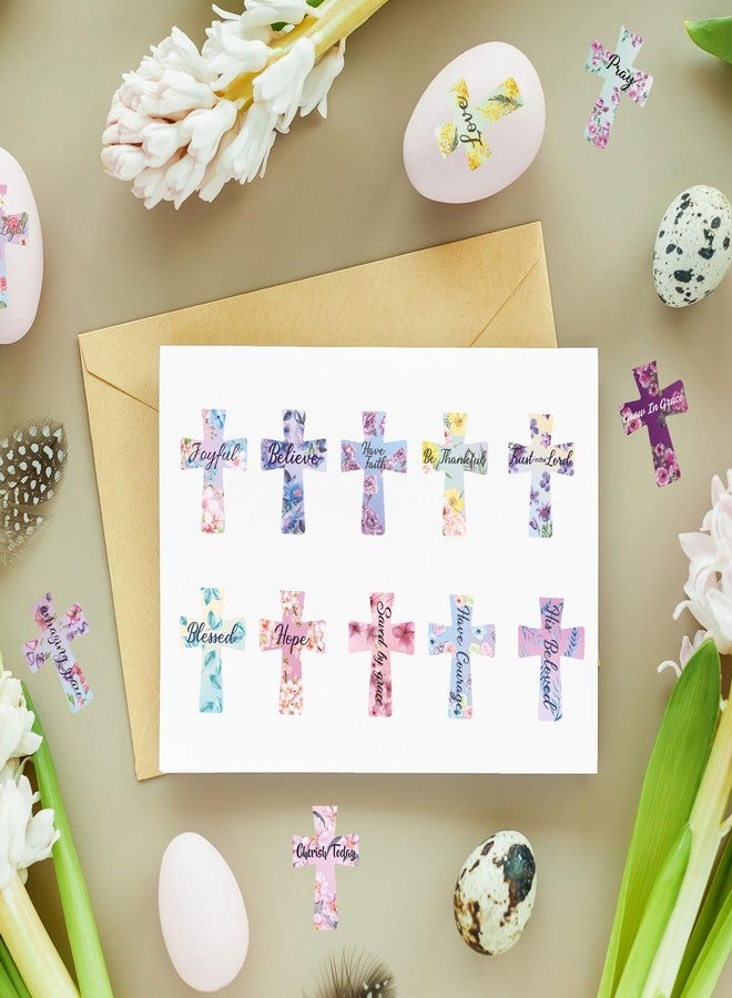 Whaline 1000 Pcs Floral Crossing Stickers Roll Flower Cross Bible Verse Self-Adhesive Sticker Decals for Scrapbook Journal Decor Spring Easter Christian Holiday, 16 Designs - Image 5
