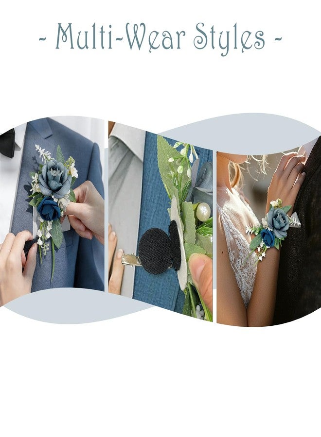 MOASIOP Boutonniere for Men with Blue Rose - Single Pocket Boutonniere for Groom and Groomsmen, Wedding, Anniversary, Prom, Formal Events - 6.7" x 4" - Image 3