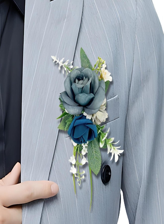 MOASIOP Boutonniere for Men with Blue Rose - Single Pocket Boutonniere for Groom and Groomsmen, Wedding, Anniversary, Prom, Formal Events - 6.7" x 4" - Image 1