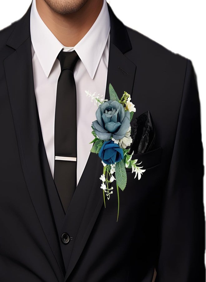 MOASIOP Boutonniere for Men with Blue Rose - Single Pocket Boutonniere for Groom and Groomsmen, Wedding, Anniversary, Prom, Formal Events - 6.7" x 4" - Image 5