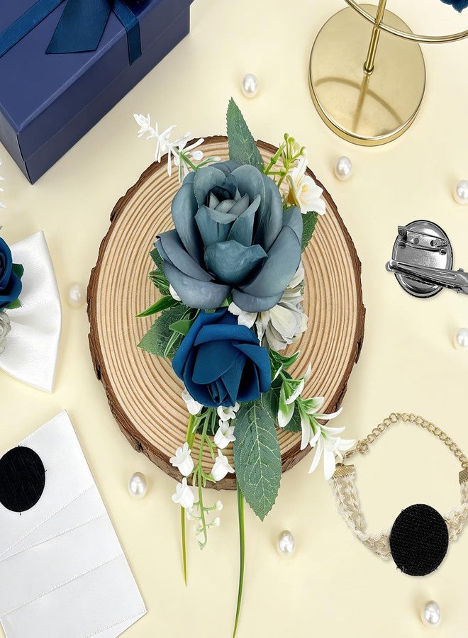 MOASIOP Boutonniere for Men with Blue Rose - Single Pocket Boutonniere for Groom and Groomsmen, Wedding, Anniversary, Prom, Formal Events - 6.7" x 4" - Image 4