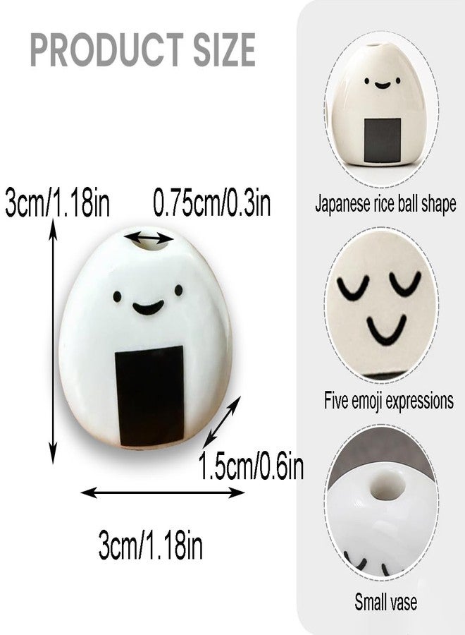 YIASSON 5 PCS Mini Flower Vase, Handmade Japanese Onigiri Rice Ball Mini Vases for Dry Flowers, Cute Small Bud Vases Set, Kawaii Decor Small Ceramic Vase, Cute Ceramic Little Trinkets for Bookshelf Decor - Image 2