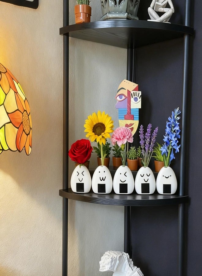 YIASSON 5 PCS Mini Flower Vase, Handmade Japanese Onigiri Rice Ball Mini Vases for Dry Flowers, Cute Small Bud Vases Set, Kawaii Decor Small Ceramic Vase, Cute Ceramic Little Trinkets for Bookshelf Decor - Image 4