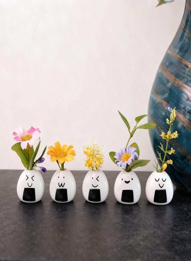 YIASSON 5 PCS Mini Flower Vase, Handmade Japanese Onigiri Rice Ball Mini Vases for Dry Flowers, Cute Small Bud Vases Set, Kawaii Decor Small Ceramic Vase, Cute Ceramic Little Trinkets for Bookshelf Decor - Image 1