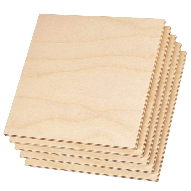 Plywood Sheet Board Squares A Grade 12 x 12 inch 14 inch Thick Pack of 5 Unfinished Wood for Crafts Basswood by Craftiff