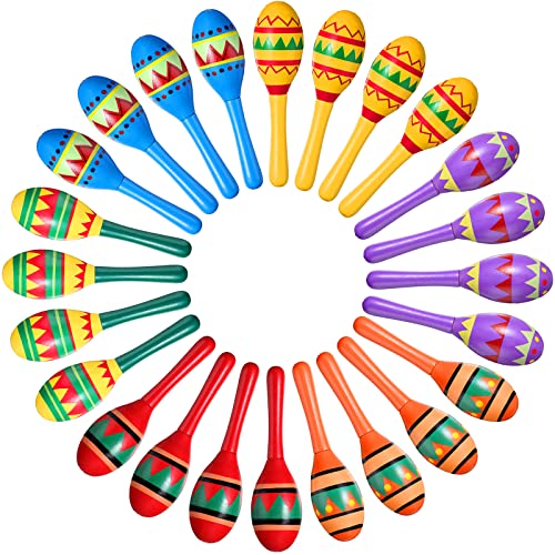 Civaner 24 Pcs Mini Fiesta Maracas for Adults Cinco De Mayo Maracas Mexican Decorations 6 Designs for Mexican Props 492 x 138 Inch - Image 1