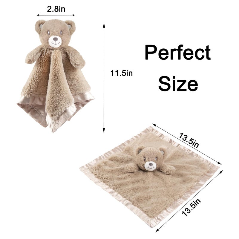 BEILIMU Baby Bear Security Blanket Soft Minky Baby Lovey Animal Plush Blanket Unisex Lovie Gift for Toddler Boys and Girls 135 Inch Dark Brown - Image 2
