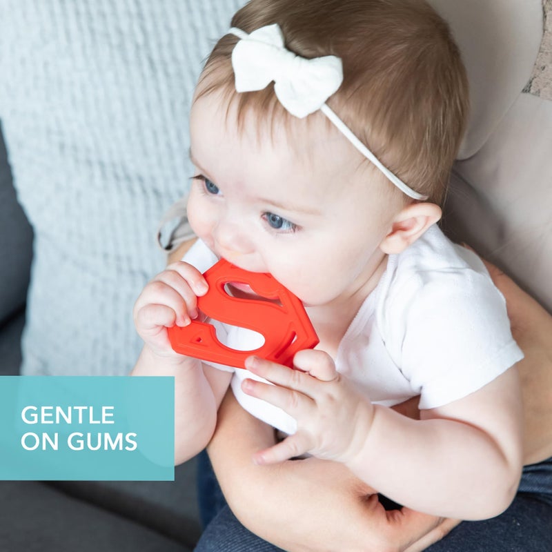 Bumkins Baby Teething Freezer Toy Keys Rings, Soft Flexible Silicone Pacifier, Safe to Chew, Cool Teether Gum Relief, Essentials for Babies 3 Months, Freezable, Sensory Textured, Superman DC Comics - Image 2