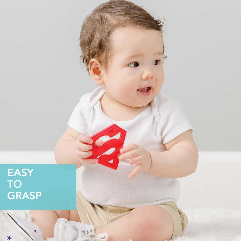 Bumkins Baby Teething Freezer Toy Keys Rings, Soft Flexible Silicone Pacifier, Safe to Chew, Cool Teether Gum Relief, Essentials for Babies 3 Months, Freezable, Sensory Textured, Superman DC Comics - Image 3