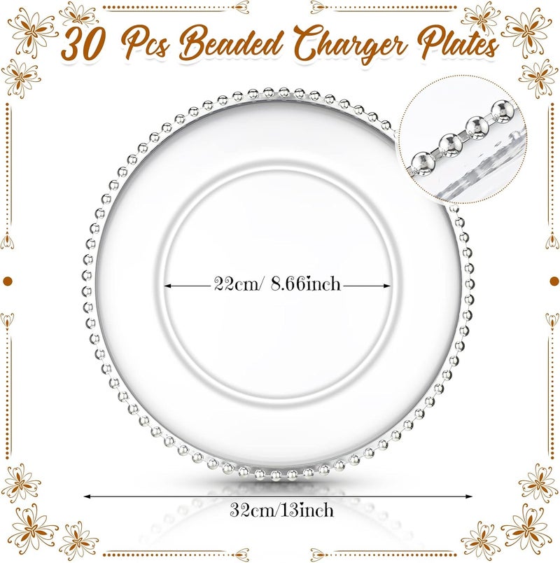 Weewooday 30 Pieces Silver Plastic Beaded Charger Plates 13 Inch Round Dinner Chargers Bead Clear Service Plates for Wedding Birthday Party Events Bridal Shower Dinner Tabletop Decoration - Image 2