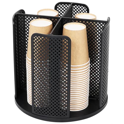 BATTIPAW Rotatable Cup and Lid Organizer with 4 Compartments, Coffee Cup Dispenser, Paper Cup Storage Holder, for Countertop Bathroom Kitchen Bedroom Coffee Shop (Black) - Image 1