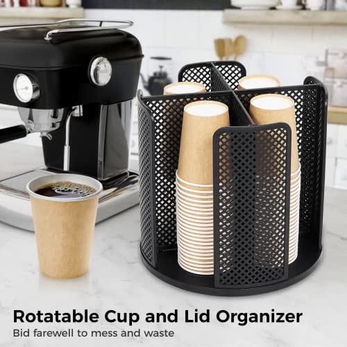 BATTIPAW Rotatable Cup and Lid Organizer with 4 Compartments, Coffee Cup Dispenser, Paper Cup Storage Holder, for Countertop Bathroom Kitchen Bedroom Coffee Shop (Black) - Image 2