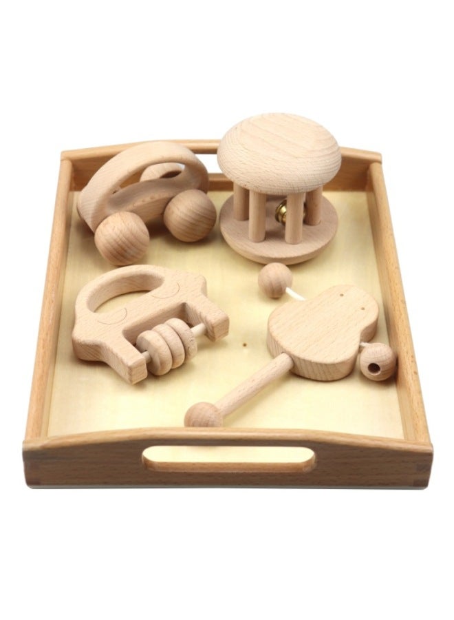 Small Month Old Baby Early Education Comfort Toy Wooden Rattle Hand Rattle Ring Bell Cage Small Wooden Car Baby Grasping Teaching Aids - Image 5