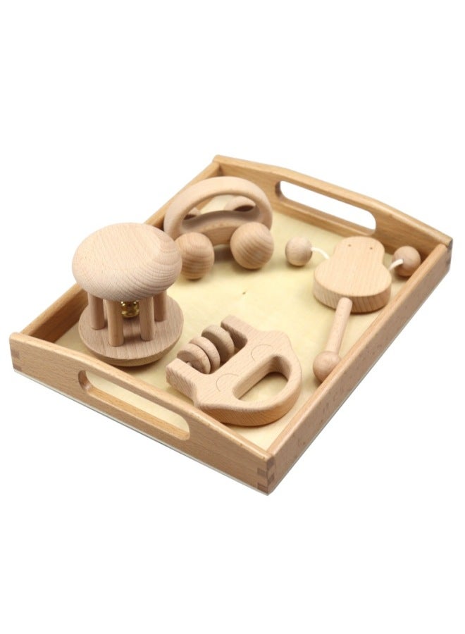 Small Month Old Baby Early Education Comfort Toy Wooden Rattle Hand Rattle Ring Bell Cage Small Wooden Car Baby Grasping Teaching Aids - Image 2