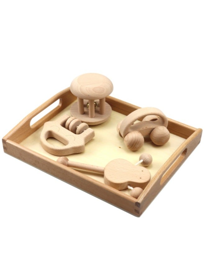 Small Month Old Baby Early Education Comfort Toy Wooden Rattle Hand Rattle Ring Bell Cage Small Wooden Car Baby Grasping Teaching Aids - Image 4