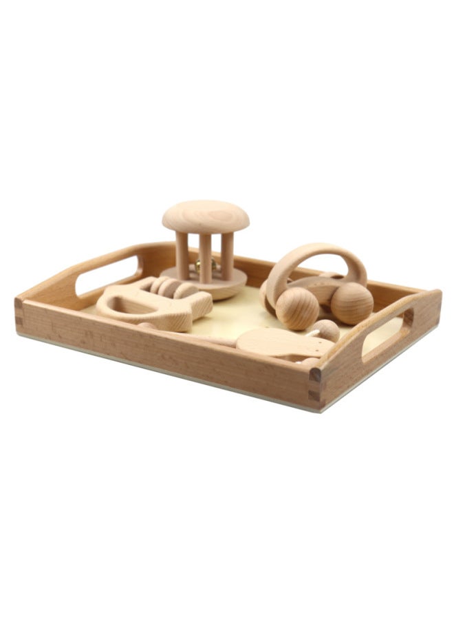 Small Month Old Baby Early Education Comfort Toy Wooden Rattle Hand Rattle Ring Bell Cage Small Wooden Car Baby Grasping Teaching Aids - Image 3