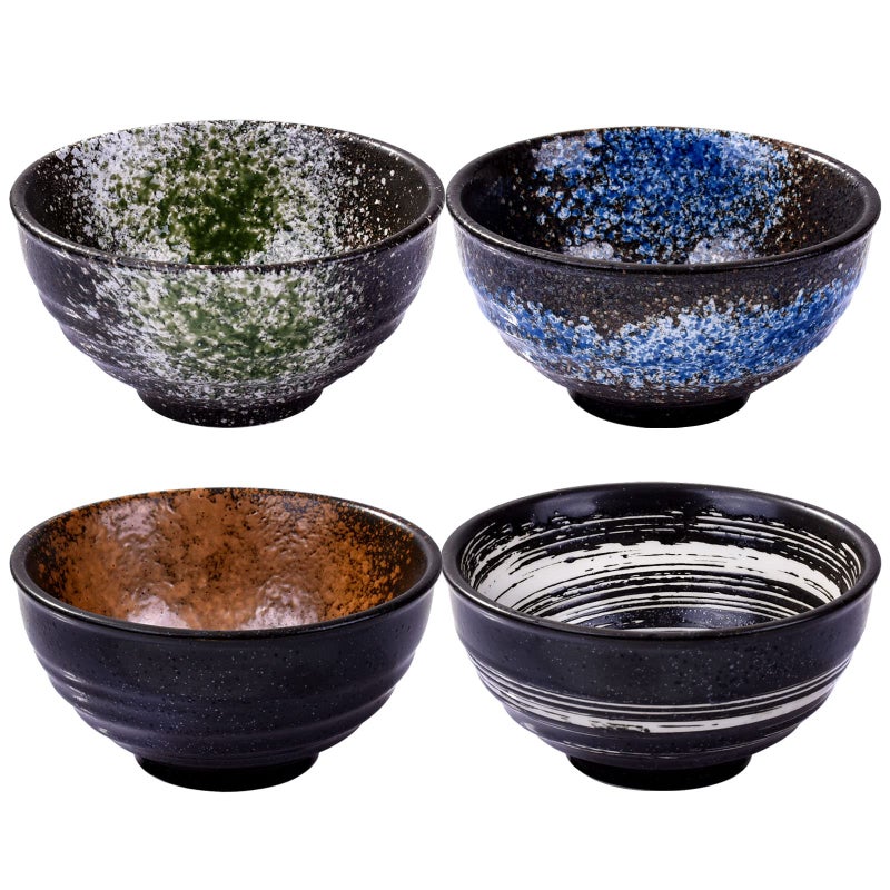 LMRLCS Japanese Kiln-formed Ceramic Bowl Set of 4 for Cereal  Soup  Dessert  and Rice Bowl set - Microwave Safe and Stackable - Image 1