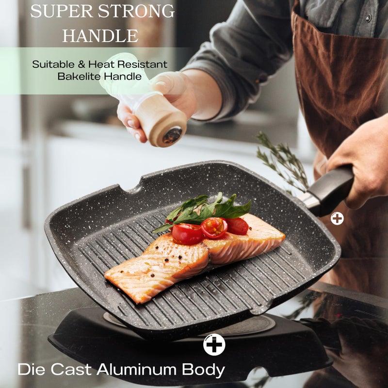 Moss & Stone Aluminum Nonstick Grill Pan for Stove Tops, Versatile Griddle Skillet with Pour Spouts, 11 Inch Square Grill Pan Big Cooking Surface, Durable Skillet For Indoor Cooking & Outdoor Grilling - Image 5