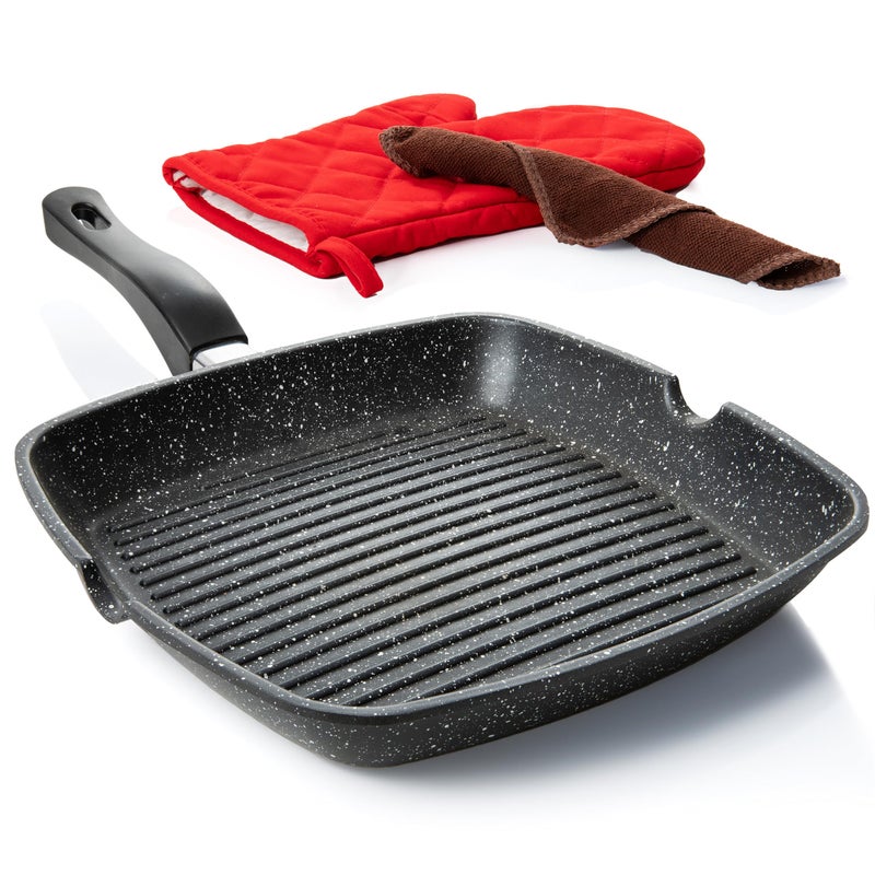 Moss & Stone Aluminum Nonstick Grill Pan for Stove Tops, Versatile Griddle Skillet with Pour Spouts, 11 Inch Square Grill Pan Big Cooking Surface, Durable Skillet For Indoor Cooking & Outdoor Grilling - Image 1