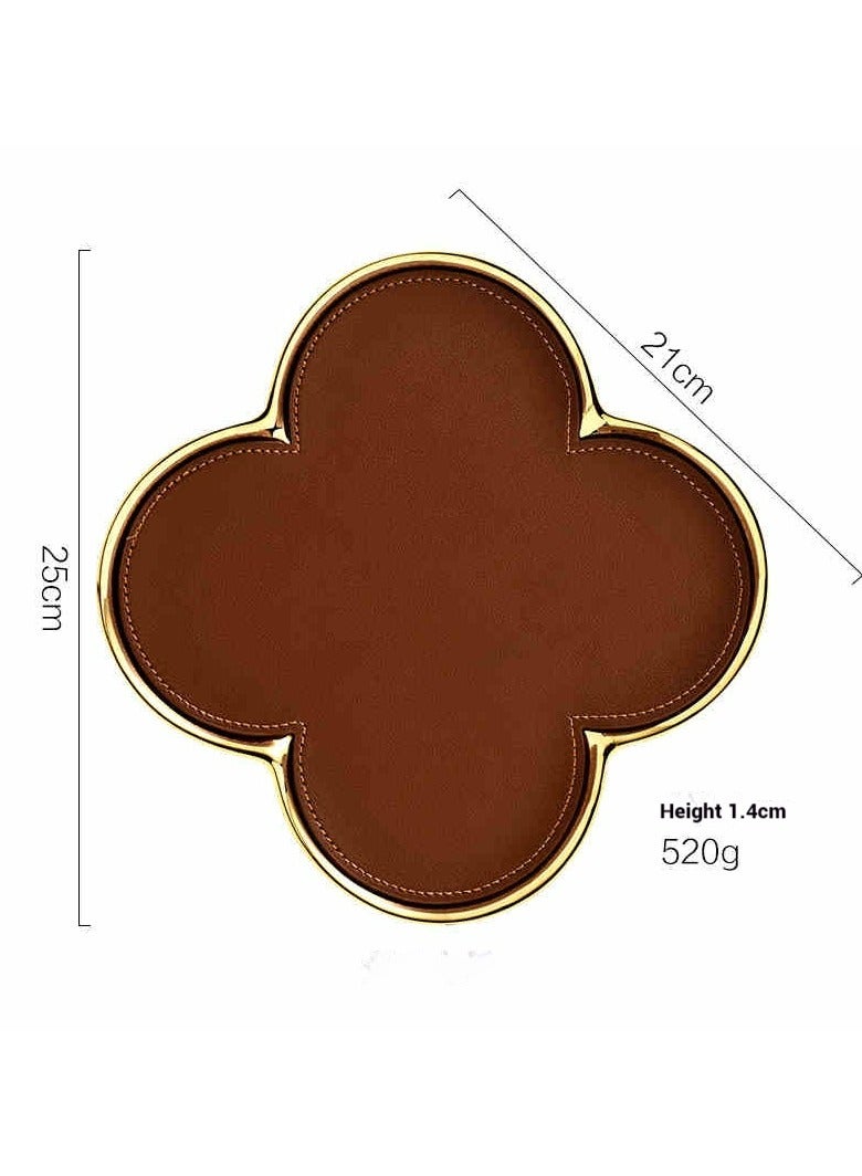 JiFENG Ceramic Leather Jewelry Dish Desktop Storage Organizer Decorative Tray for Entryway Table to Hold Jewelry Watch Cosmetics Keys Phone Wallet, Home & Office Accessories (Gold,25 x 21 CM)  - Image 3