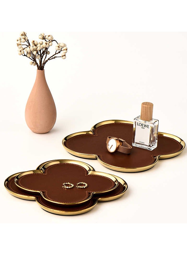 JiFENG Ceramic Leather Jewelry Dish Desktop Storage Organizer Decorative Tray for Entryway Table to Hold Jewelry Watch Cosmetics Keys Phone Wallet, Home & Office Accessories (Gold,25 x 21 CM)  - Image 4