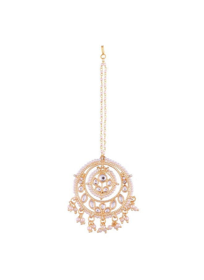 I Jewels I Jewels Traditional Gold Plated Kundan & Pearl Studded Maang Tikka for Women (T1084W)  - Image 1