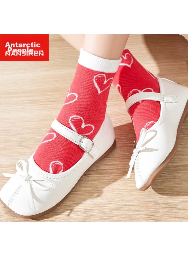 Nanjiren Children's Socks, Girls' Socks, Cotton Mid-calf Socks, For Older Children, All-season Socks, 5 Pairs, Small Heart Pattern, Xxl - Image 5