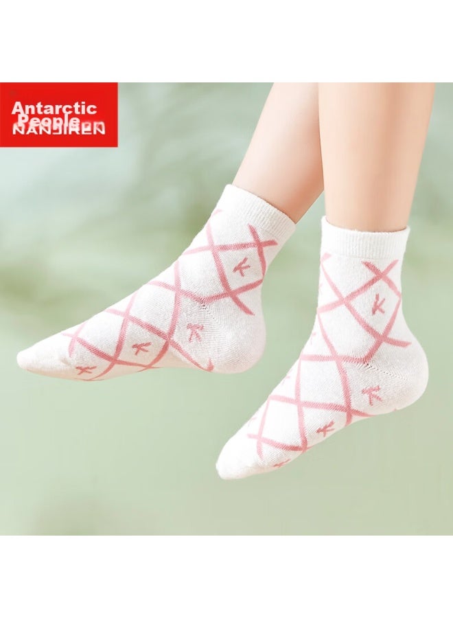 Nanjiren Children's Socks, Girls' Socks, Cotton Mid-calf Socks, For Older Children, All-season Socks, 5 Pairs, Small Heart Pattern, Xxl - Image 2