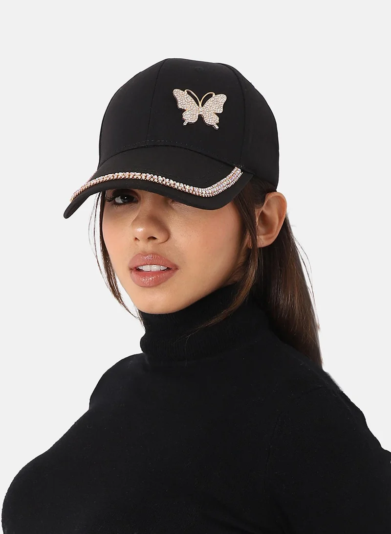 Haute Sauce Rhinestone Butterfly Baseball Cap - Black