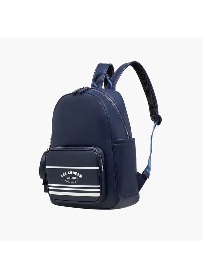 Lee Cooper Women Logo Print Backpack with Zip Closure and Attached Pouch - 31x13x14 cm