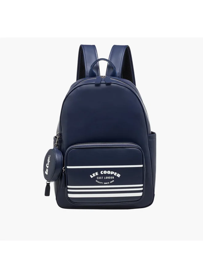 Lee Cooper Women Logo Print Backpack with Zip Closure and Attached Pouch - 31x13x14 cm